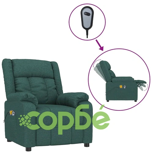 Електрически масажен стол, тъмнозелен, текстил ➤ топ цена ➤ sorbe.bg