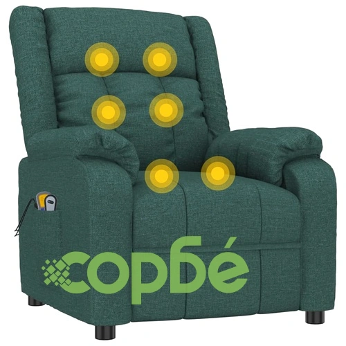 Електрически масажен стол, тъмнозелен, текстил ➤ топ цена ➤ sorbe.bg