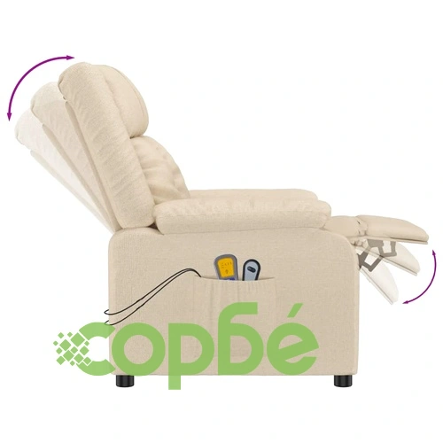 Електрически масажен стол, кремав, текстил ➤ топ цена ➤ sorbe.bg