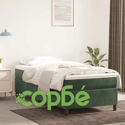 Боксспринг легло с матрак, тъмнозелено, 80x200 см, кадифе ➤ топ цена ➤ sorbe.bg
