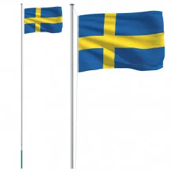Флаг на Швеция и стълб, 6,23 м, алуминий