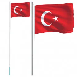 Флаг на Турция и стълб, 6,23 м, алуминий