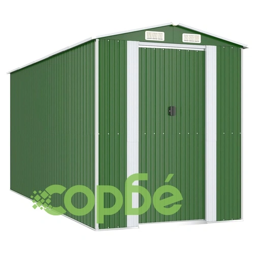 Градинска барака зелена 192x440x223 см поцинкована стомана ➤ топ цена ➤ sorbe.bg