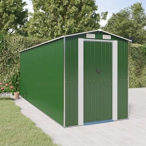 Градинска барака зелена 192x523x223 см поцинкована стомана