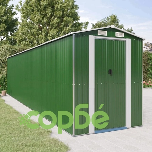 Градинска барака зелена 192x855x223 см поцинкована стомана ➤ топ цена ➤ sorbe.bg