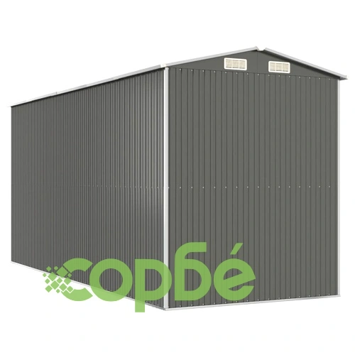 Градинска барака светлосива 192x440x223 см поцинкована стомана ➤ топ цена ➤ sorbe.bg