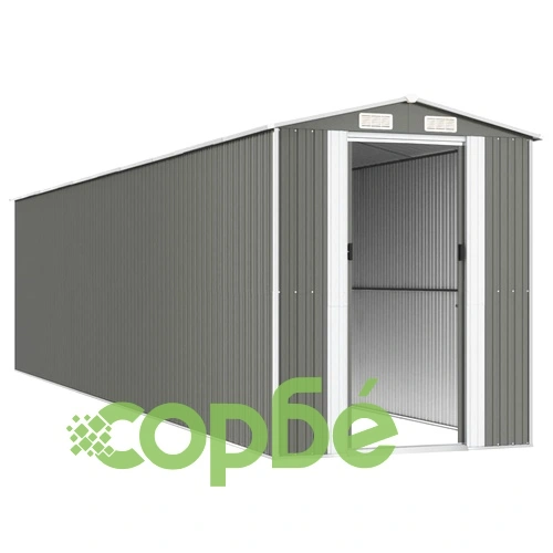 Градинска барака светлосива 192x855x223 см поцинкована стомана ➤ топ цена ➤ sorbe.bg