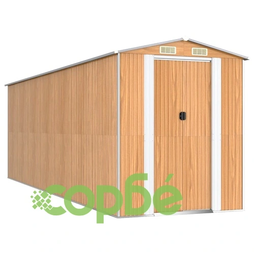 Градински навес светлокафяв 192x606x223 см поцинкована стомана ➤ топ цена ➤ sorbe.bg