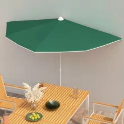 Градински полукръгъл чадър с прът 180x90 см зелен
