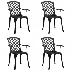 Градински столове, 4 бр, лят алуминий, черни