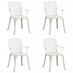 Градински столове, 4 бр, лят алуминий, бели