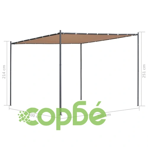 Беседка с наклонен покрив, 300x300x257 см, бежова, 180 г/м² ➤ топ цена ➤ sorbe.bg