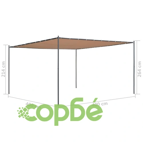 Беседка с наклонен покрив, 400x400x270 см, бежова, 180 г/м² ➤ топ цена ➤ sorbe.bg