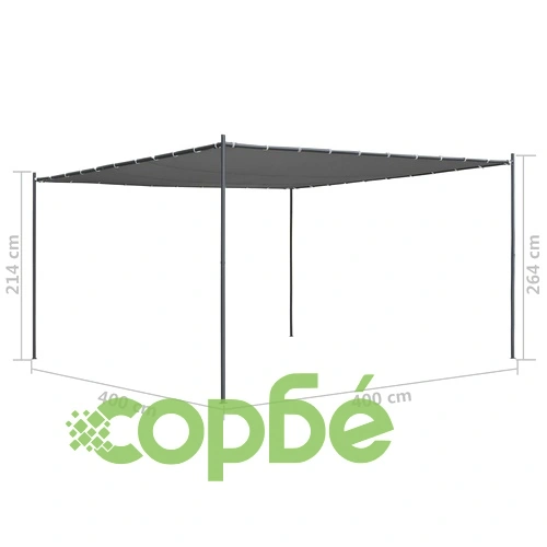 Беседка с наклонен покрив, 400x400x270 см, антрацит, 180 г/м² ➤ топ цена ➤ sorbe.bg