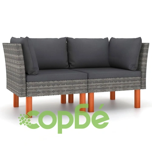 Ъглови дивани, 2 бр, полиратан и евкалиптово дърво масив ➤ топ цена ➤ sorbe.bg