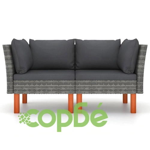 Ъглови дивани, 2 бр, полиратан и евкалиптово дърво масив ➤ топ цена ➤ sorbe.bg