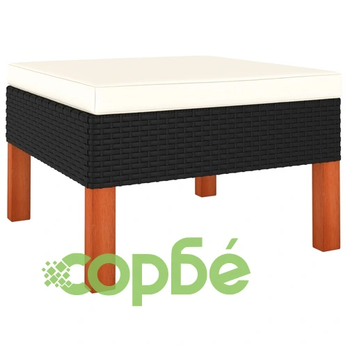 Градински лаундж комплект, 3 части, полиратан и евкалипт масив ➤ топ цена ➤ sorbe.bg