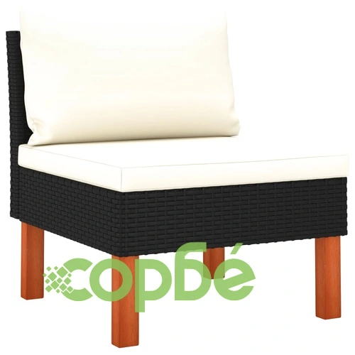 Градински лаундж комплект, 3 части, полиратан и евкалипт масив ➤ топ цена ➤ sorbe.bg