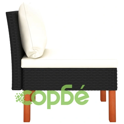 Градински лаундж комплект, 3 части, полиратан и евкалипт масив ➤ топ цена ➤ sorbe.bg