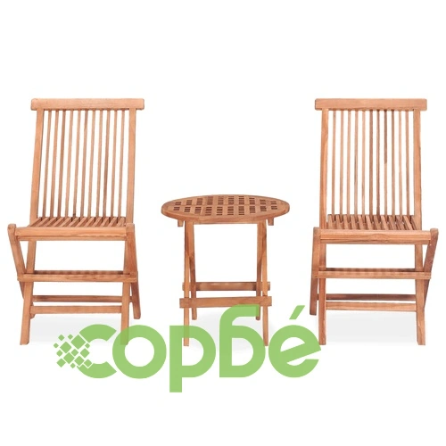 Градински трапезен комплект, сгъваем, 3 части, тик масив ➤ топ цена ➤ sorbe.bg