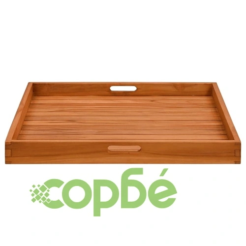 Поднос за сервиране, 70x70 см, тиково дърво масив ➤ топ цена ➤ sorbe.bg
