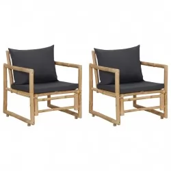 Градински столове с възглавници, 2 бр, бамбук