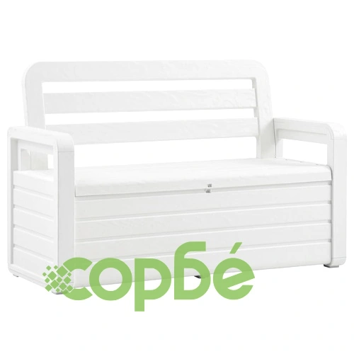 Градинска пейка за съхранение, 132,5 см, пластмаса, бяла ➤ топ цена ➤ sorbe.bg