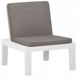 Градински лаундж стол с възглавница, пластмаса, бял