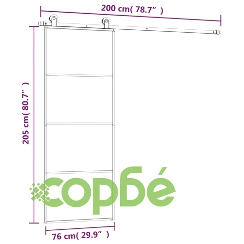 Плъзгаща се врата с обков 76x205 см ESG стъкло и алуминий ➤ топ цена ➤ sorbe.bg