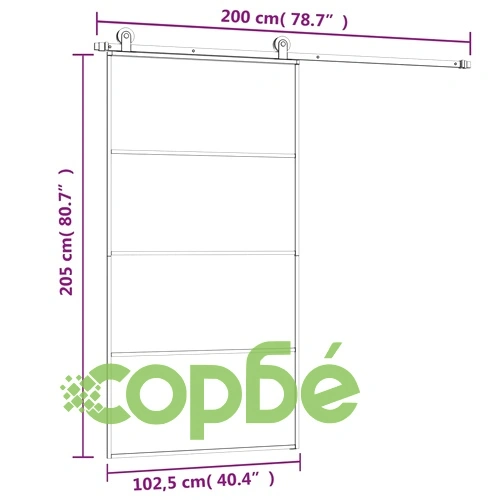 Плъзгаща се врата с обков 102,5x205 см ESG стъкло и алуминий ➤ топ цена ➤ sorbe.bg