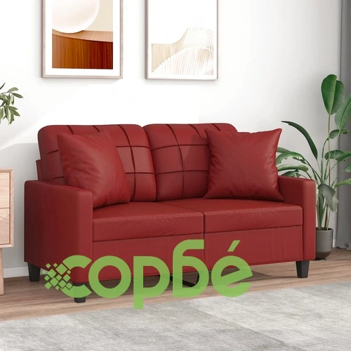 2-местен диван възглавници виненочервен 120 см изкуствена кожа ➤ топ цена ➤ sorbe.bg