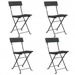 Сгъваеми бистро столове, 4 бр, черни, полиратан и стомана