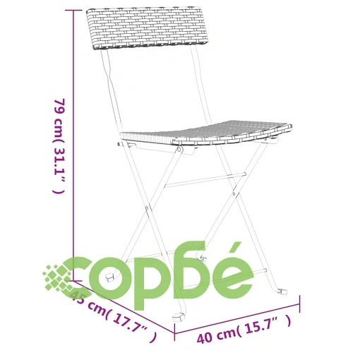 Сгъваеми бистро столове, 8 бр, черни, полиратан и стомана ➤ топ цена ➤ sorbe.bg