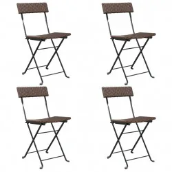 Сгъваеми бистро столове, 4 бр, кафяви, полиратан и стомана