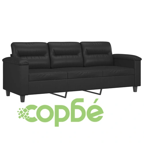 3-местен диван с възглавници, черен, 180 см, изкуствена кожа ➤ топ цена ➤ sorbe.bg