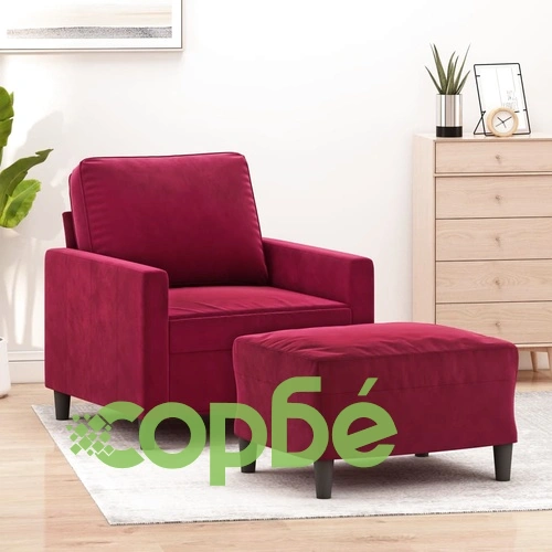 Кресло с табуретка, виненочервено, 60 см, Кадифе ➤ топ цена ➤ sorbe.bg