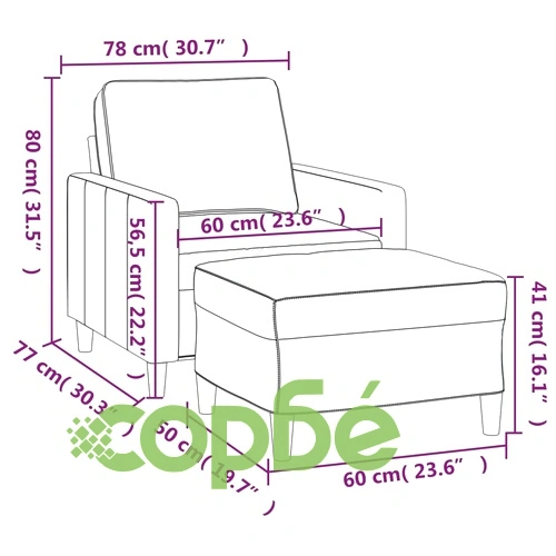 Кресло с табуретка, Синьо, 60 см, кадифе ➤ топ цена ➤ sorbe.bg