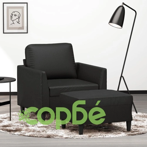 Кресло с табуретка, черно, 60 см, изкуствена кожа ➤ топ цена ➤ sorbe.bg
