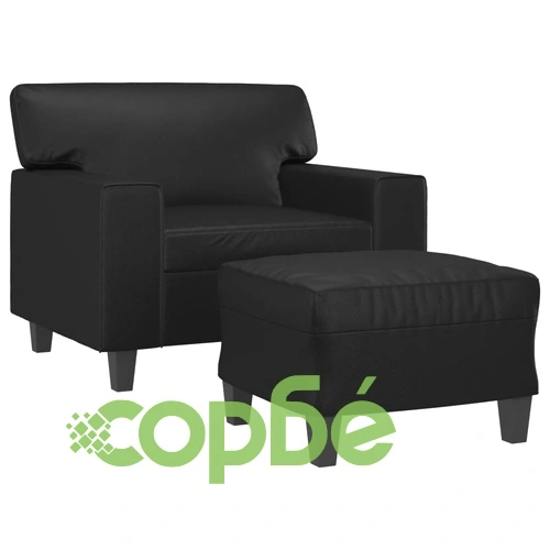 Кресло с табуретка, черно, 60 см, изкуствена кожа ➤ топ цена ➤ sorbe.bg
