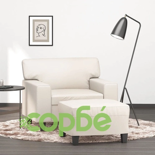 Кресло с табуретка, кремаво, 60 см, изкуствена кожа ➤ топ цена ➤ sorbe.bg