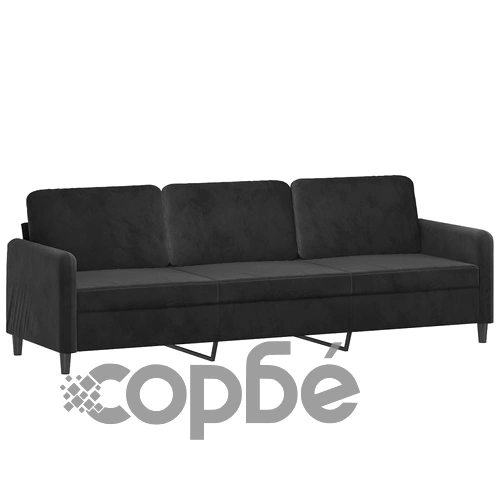 3-местен диван с табуретка, черен, 210 см, кадифе ➤ топ цена ➤ sorbe.bg