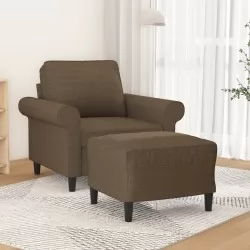 Кресло с табуретка, кафяво, 60 см, текстил