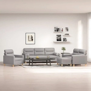Комплект дивани от 4 части с възглавници, светлосив, текстил