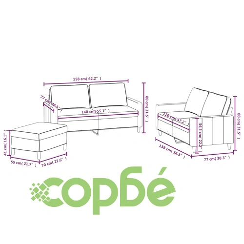 Комплект дивани от 3 части с възглавници, кремав, кадифе ➤ топ цена ➤ sorbe.bg