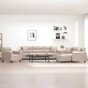 Комплект дивани 4 части с възглавници кремав плат микрофибър