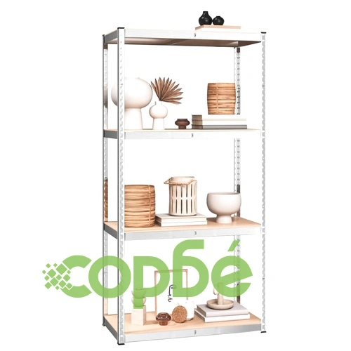 Стелажи с 4 рафта, 2 бр, сребристи, стомана и инженерно дърво ➤ топ цена ➤ sorbe.bg