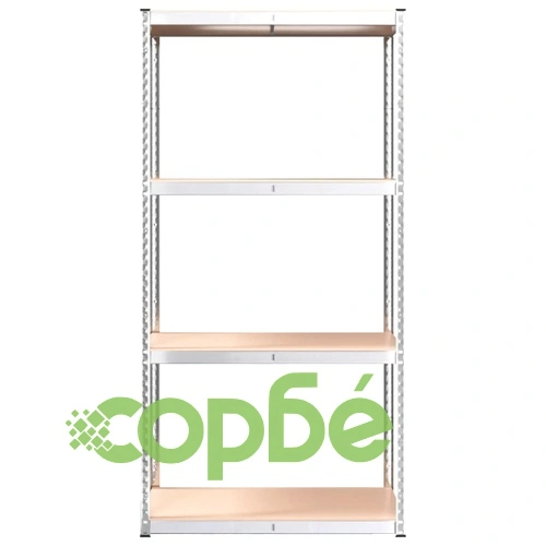 Стелажи с 4 рафта, 3 бр, сребристи, стомана и инженерно дърво ➤ топ цена ➤ sorbe.bg