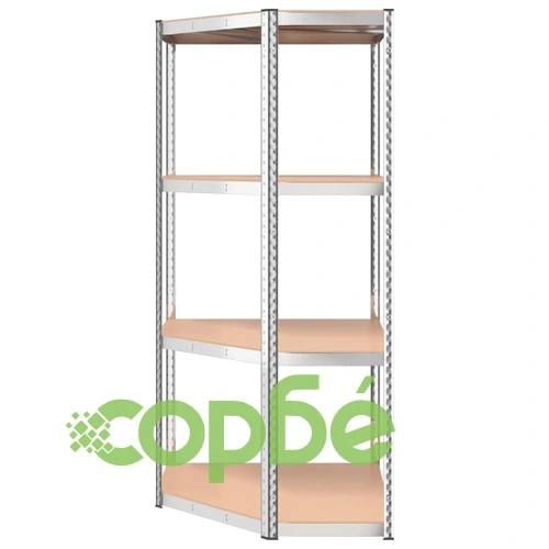 Стелажи с 4 рафта, 2 бр, сребристи, стомана и инженерно дърво ➤ топ цена ➤ sorbe.bg
