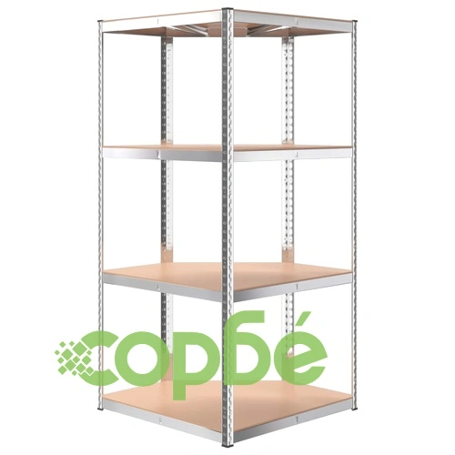 Стелажи с 4 рафта, 2 бр, сребристи, стомана и инженерно дърво ➤ топ цена ➤ sorbe.bg