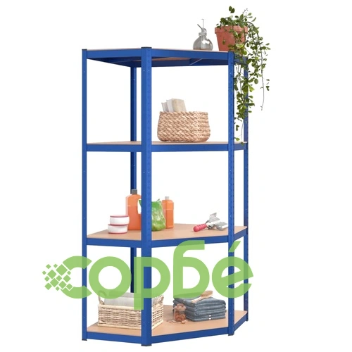 Стелажи с 4 рафта, 2 бр, сини, стомана и инженерно дърво ➤ топ цена ➤ sorbe.bg